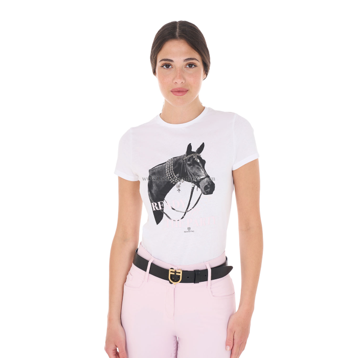 T-SHIRT DONNA EQUESTRO MOD. READY TO THE PARTY IN COTONE CON STRASS