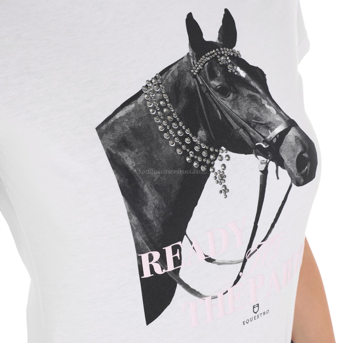 T-SHIRT DONNA EQUESTRO MOD. READY TO THE PARTY IN COTONE CON STRASS
