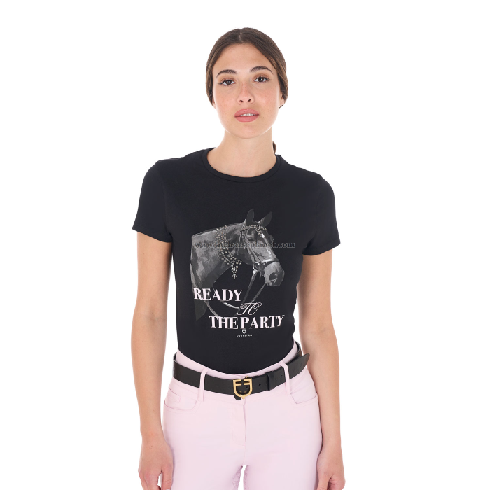T-SHIRT DONNA EQUESTRO MOD. READY TO THE PARTY IN COTONE CON STRASS