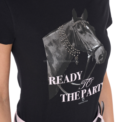 T-SHIRT DONNA EQUESTRO MOD. READY TO THE PARTY IN COTONE CON STRASS