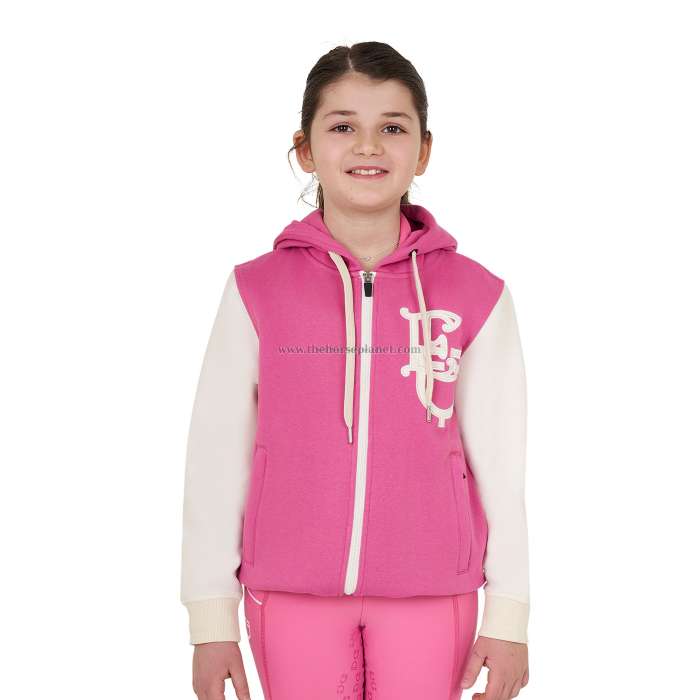FELPA BAMBINA EQUESTRO BICOLORE CON CAPPUCCIO E ZIP INT. FELPATO