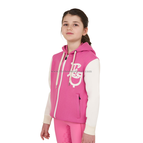 FELPA BAMBINA EQUESTRO BICOLORE CON CAPPUCCIO E ZIP INT. FELPATO