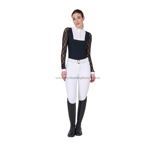 POLO DONNA DA CONCORSO EQUESTRO MANICHE LUNGHE IN PIZZO (BIANCA)