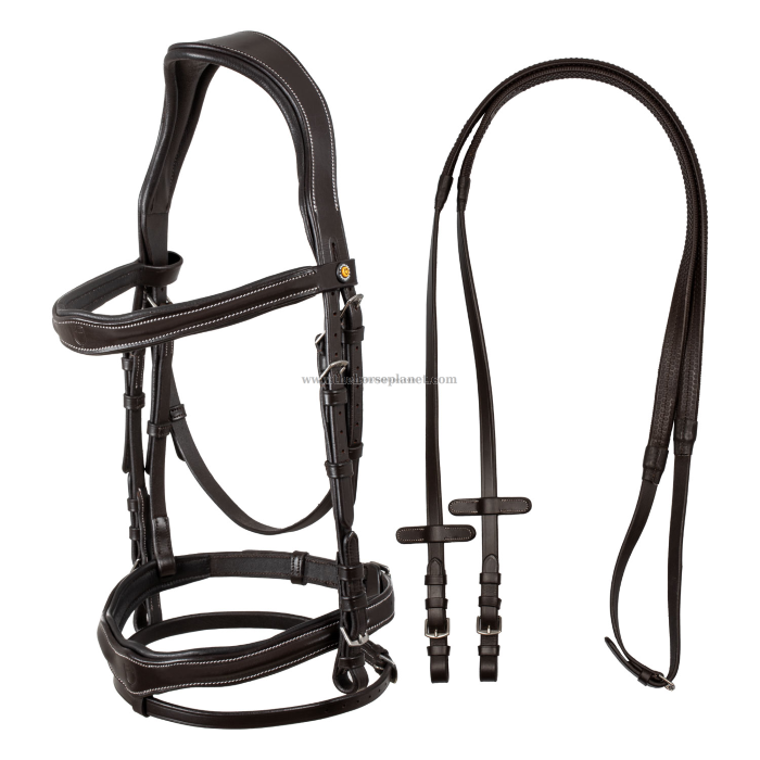 TESTIERA INGLESE EQUESTRO IN CUOIO ANATOMICA + REDINI
