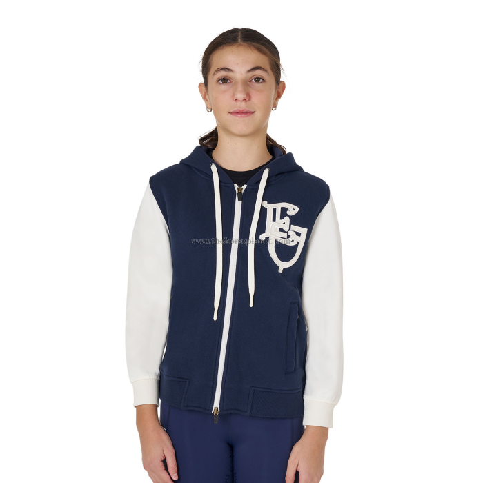 FELPA BAMBINA EQUESTRO BICOLORE CON CAPPUCCIO E ZIP INT. FELPATO