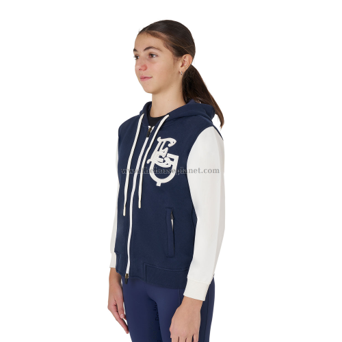 FELPA BAMBINA EQUESTRO BICOLORE CON CAPPUCCIO E ZIP INT. FELPATO