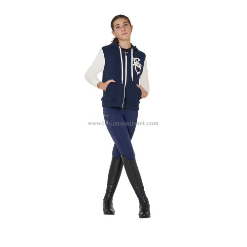 FELPA BAMBINA EQUESTRO BICOLORE CON CAPPUCCIO E ZIP INT. FELPATO